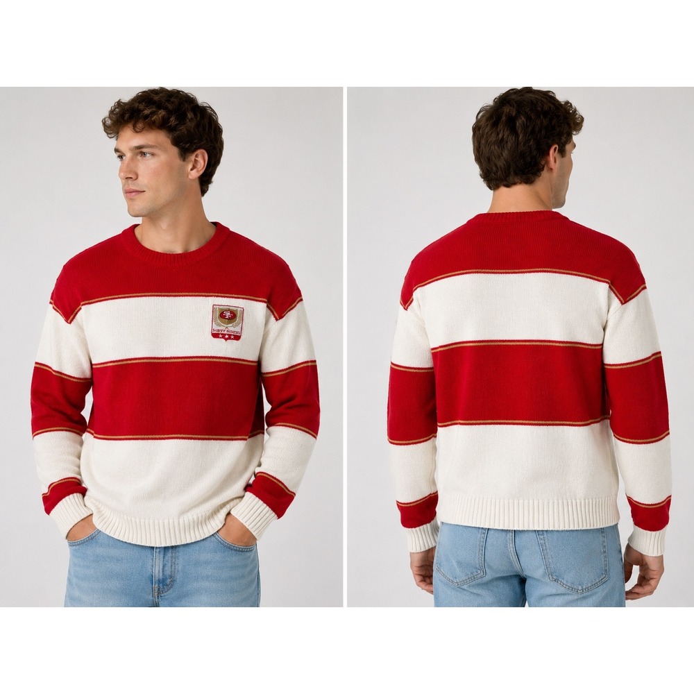 Vintage Cliff Engle NFL San Francisco 49ers Striped Wool Blend Sweater Medium‎